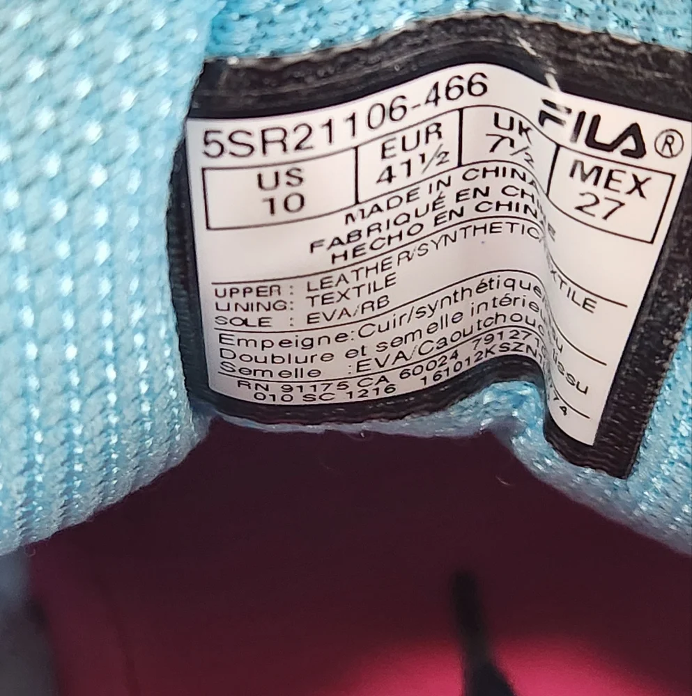 Fila Countdown Running Shoes Memory Foam Blue Pink Teal size 10